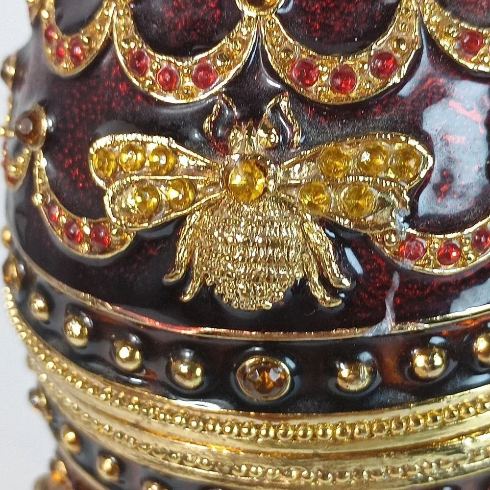 Fabergé Style Enameled Burgundy Trinket Music Nocturne Works 5.5
